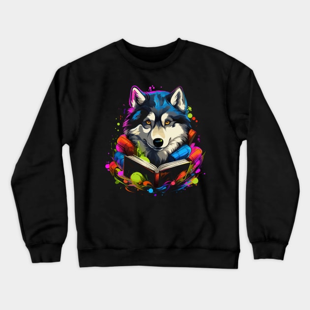 Alaskan Husky Reads Book Crewneck Sweatshirt by JH Mart